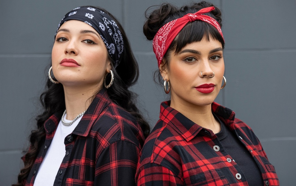 A vibrant collage of Chola culture in the 1990s, showcasing bold fashion, iconic makeup, and strong expressions of identity.