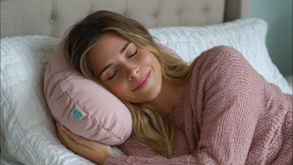 A new mom smiles while nursing her newborn on an adjustable breastfeeding pillow, showcasing relaxed posture and easy latching.