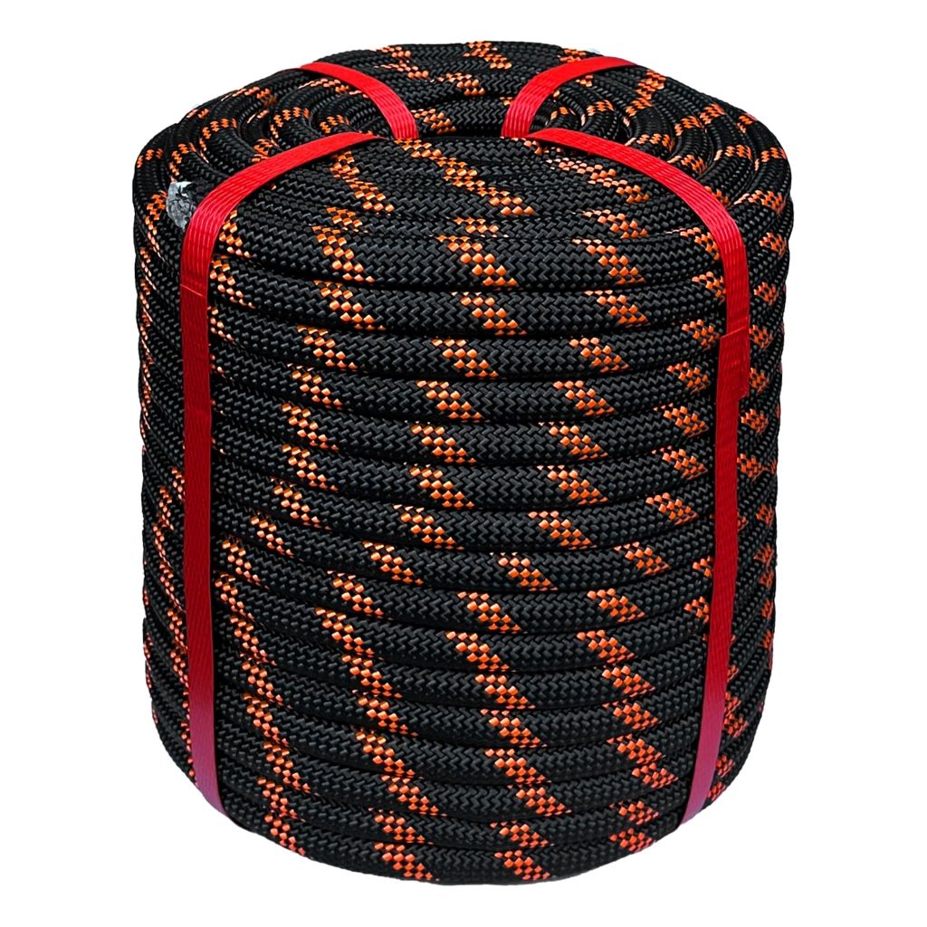 Close-up of strong polyester bull rope designed for heavy outdoor tasks.
