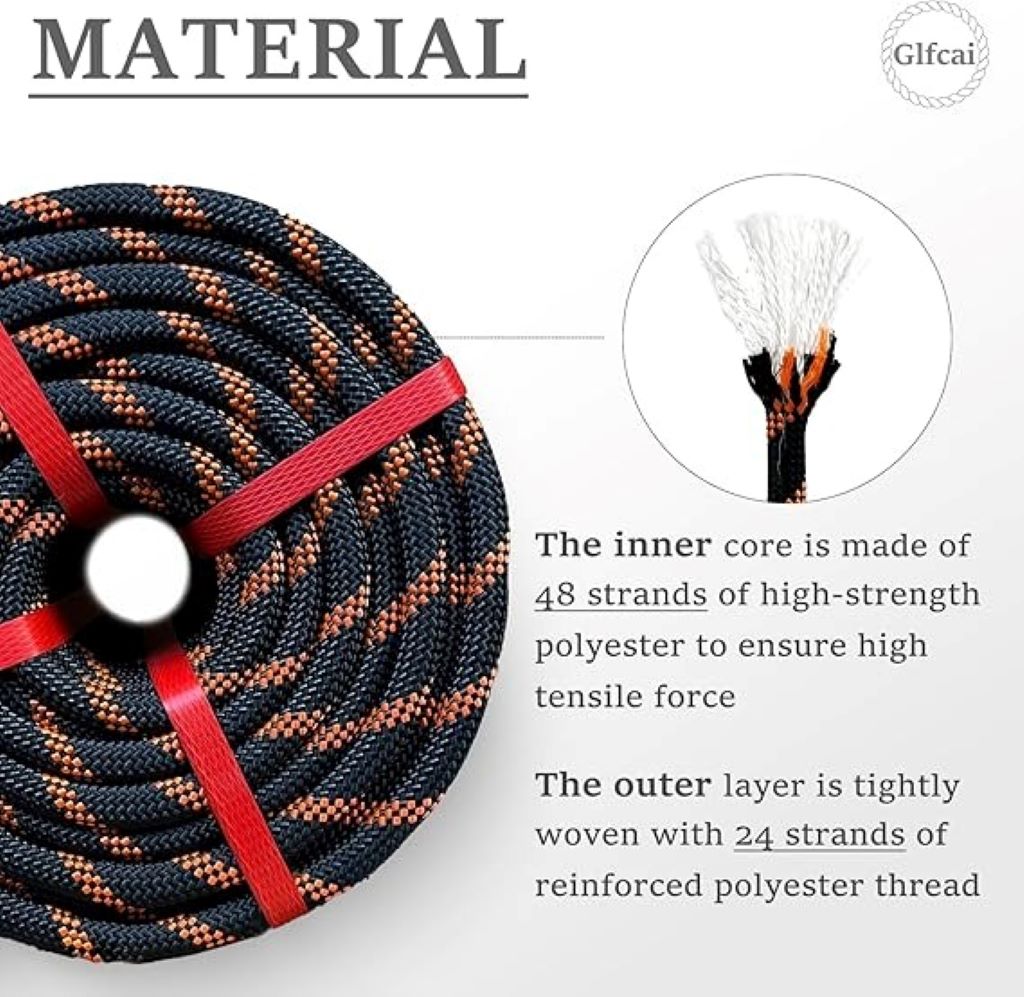 Durable GLFCAI bull rope used for professional rigging and tree work.