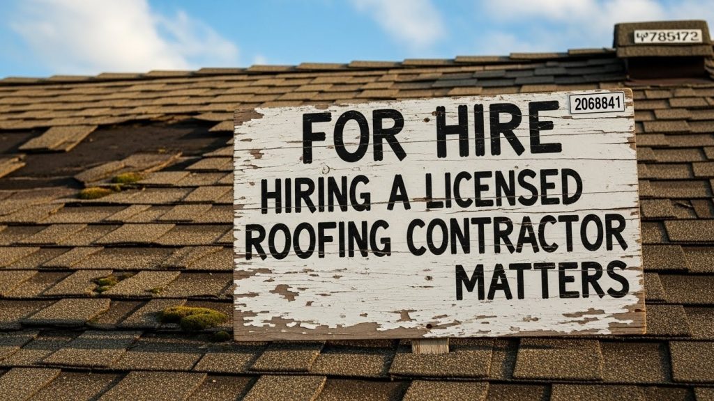 Licensed roofing contractor inspecting roof installation