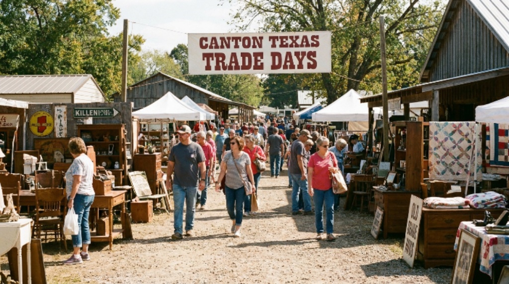 Shoppers browsing antiques at Canton Texas Trade Days flea market