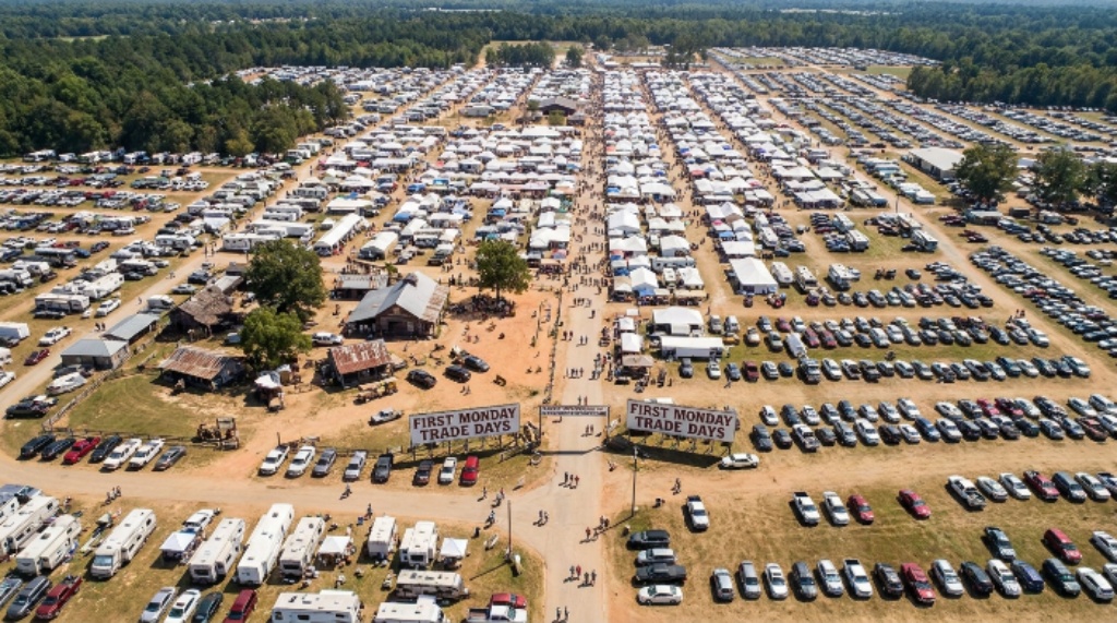 Aerial view of First Monday Trade Days Canton Texas vendor grounds