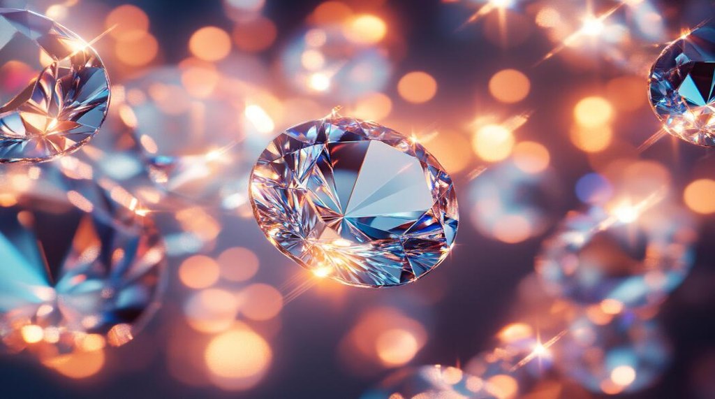 Close-up of sparkling diamonds, pearls, and colored gemstones arranged on a display table at the InterGem San Mateo 2026 show