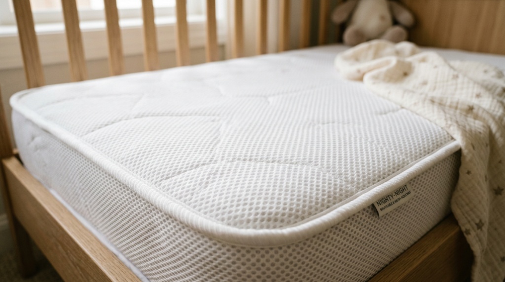 Breathable white crib mattress designed for humid climates.